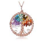 JOVIVI 7 Chakra Tree of Life Healing Crystals Stones Pendant Necklace Rose Gold Wire Wrapped Natural Rainbow Quartz Gemstones Reiki Necklace Jewellery for Women Mothers Day Mum Gifts