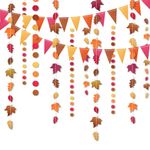 iwiio Autumn Decorations, Autumn Bunting Banner Set, Thanksgiving Decorations Maple Leaves Streamers Hanging Garlands Paper Flag for Autumn Home Decor, Wedding Birthday Party Supplies