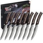 SYOKAMI Steak Knives Set of 8, 4.8 Inch High-Carbon Japanese Stainless Steel Non-Serrated Meat Knife with Wood Handle, Damascus Pattern Full Tang Design, Razor-Sharp Dinner Knives with Gift Box