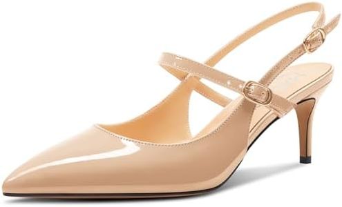 MAGIOPY Donna Medio Gattini Tacco Heel a Punta Cinturino alla Caviglia Pumps Slingback Fibbia Ufficio Dress Scarpe 6.5 CM Heels Nudo 37 EU