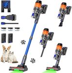 Cordless Vacuum Cleaner, Vacuum Cleaners for Home 500W 40KPa 120Mins with 2 Batteries, Anti-Tangle Rechargeable Lightweight Stick Vacuum with Green Light for Pet Hair/Carpet/Hardwood Floor Blue