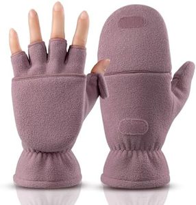 OZERO Winter Gloves for Men Women: Fingerless Convertible Mittens with Flap Warm Thermal Polar Fleece,Touch Screen Work Running Driving Cycling Womens Mens Gloves Winter in Cold Weather Purple Red L