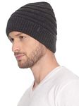 513 Men's Acrylic Knitted Solid Soft and Warm Winter Woolen Skull Beanie Cap Charcoal