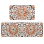 Artoid Mode Orange Flowers Bohemia Kitchen Mats Set of 2, Daily Boho Home Decor Low-Profile Kitchen Rugs for Floor - 17x29 and 17x47 Inch