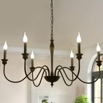 Ganeed Hanging Chandelier 95 cm French Country Rustic Candle Style Light Pendant with Adjustable Chain Black 6 Lights