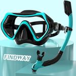 Findway Snorkel Set,180°view Snorkelling Mask Adult & Junior, Diving mask Anti-Fog & Anti-UV Tempered Glass, Wide View Snorkel Mask, Easy Adjustable Strap Mask for Diving, Snorkelling and Swimming