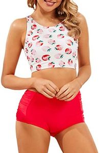 Jolefille Womens High Waisted Bikini Set Two Piece Swimsuit High Neck Bathing Suit Full Coverage Tummy Control Tankini