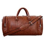 Leather World 55 L Vegan Leather Weekender Travel Duffle Luggage Bag with Detachable Shoulder Strap for Men & Women (TAN)