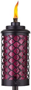 TIKI Brand Convertible Tiki Torch - Glass Honeycomb Burgundy, Decorative Lighting for Outdoor Patio Lawn and Backyard Décor, 65 in, 1120111