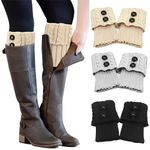 3 Pairs Winter Warm Boot Cuffs, Winter Warm Women's Leg Warmers Short Crochet Knitted Boot Socks Stretchy Boot Toppers Cuff Boot Warmers Gift for Girls Ladies Adults