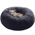 MEHONGCAN Calming Small Dog Cat Bed,Anti-Anxiety Round Pet Bed,Machine Washable Fluffy Luxury with Slip-Resistant Bottom for Small Medium Dogs Cats. (S 20" Lx20 Wx6 H, Dark Grey)