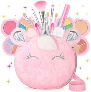 Kids Real Makeup Kit for Girls 3-10 Years Old : Washable Non Toxic Make Up Toys for Toddler Valentines Day Gifts - 17Pcs Vanity Sets with Unicorn Purse for Kid Ages 3 4 5 6 7 8 Birthday Gift - Pink