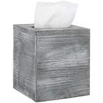 MyGift Vintage Gray Wood Square Tissue Box Cover with Slide-Out Bottom Panel