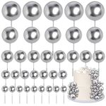 55 Pieces Mini Balls Cake Toppers 5 Sizes Foam Ball Cake Picks Cake Decorations Silver Color Mini Balloons Stick Cake Cupcake Toppers for Xmas Baby Shower Girl Birthday Party Supplies (Size1.5-4Cm)