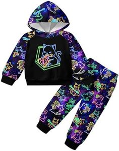 uideazone 4-5t Toddler Boys Neon 2 Piece Outfit Kids Funny Pizza Cat Sweatsuit Color-blocking Hoodie Sweatshirt + Pant Sets for Dailywear Home Casual