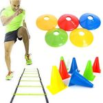 OM Plastic Football Training Kit 2Meter Speed Ladder, Soccer Cone 6pcs Cone Marker 6inch 6pcs for All Age Group Pack of Fitness Training kit