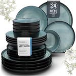 24 Piece Dinner Sets for 6 People - Beautiful Mediterranean Style Stoneware Dinner Set for 6 - Dishwasher & Microwave Safe Plates and Bowls Set for 6 - Dinnerware Sets by Pure Living in Dark Petrol