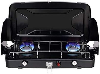 Camplux JK-8620 Portable 2 Burners Camping Stove, Outdoor Foldable Camp Gas Stove 2.4kW, Compact Butane/Propane Gas Cooker with Windshield