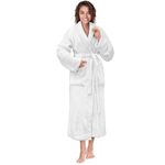 PAVILIA Women Robe Fleece Plush Soft, Fluffy Fuzzy Cozy Warm Lightweight Bathrobe, Shower Spa House Long Robe for Women, White, 2X-3X