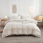 Bedbay Beige Duvet Cover Queen Size,Boho Bedding,3 Pieces Soft Washed Microfiber Tufted Duvet Cover Set,All Season Farmhouse Bedding Queen Size with Corner Ties & Zipper Closure