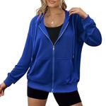 Zeagoo Women's Lightweight Hoodies Teen Girl Fall Jacket Comfy Loose Lightweight Zip Up Hoodie with Pocket Royal Blue