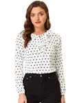 Allegra K Women's Ruffle Neck Long Sleeve Vintage Polka Dots Blouse Shirt White Black 12