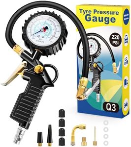 BURNNOVE Manomètre Pression Pneu Numérique Gonfleur Pneus 220 PSI Jauges de Pression des Pneus 4 Échelle Tube Flexible Manomètre Compresseur avec Accessoires Gonflables pour Voiture Moto Vélos