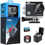 AKASO V50X Native 4K30fps WiFi Action Camera with EIS Touch Screen 4X Zoom 131 feet Waterproof Camera Support External Mic Remote Control with Helmet Accessories with 128GB MicroSD Card