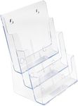 Deflecto Countertop A4 3 Tier Portrait Multi Tier Literature Holder - Crystal - Multiple Pocket Magazine File Holder - Wall Mounting - Leaflet Holder