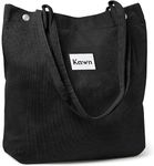 Kawn Women Corduroy Western Tote Bag Canvas Shoulder Cord Purse Reusable Shopping Bag Grocery Bag Large Capacity Washable Handbag Girls Shoulder Bag With Inner Pocket For Daily Use Work Travel (Black)