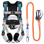 Fall Protection Premium Safety Harness with Shock Absorbing Lanyard, Roofing Constructio Harness, Vented & Padded Shoulder, Legs & Back - Upgrade 4 Quick Buckles (Dark Green)