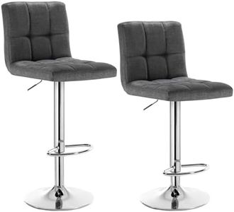 WOLTU® BH32dgr-2 Tabouret de Bar en Lin,Tabouret pivotant réglable,Gris Foncé