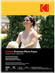 Kodak 260 GSM 4R (4x6) Glossy Photo Paper – Waterproof, Pack of 100 sheets, Compatible with all Inkjet Printers