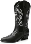 DREAM PAIRS Women's Cowboy Boots Mid Calf Cowgirl Boots Embroidery Stitched Western Boots Size 6,Black-PU,DWUMMB2419