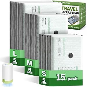 15 Packs Vacuum Bags for Travel with Rechargeable air Pump, 3 Sizes Vacuum Seal Bags for Clothing, Space-Saving Compression Storage Bags for Travel & Closet Organization