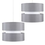 Pair of - Modern 2 Tier Cylinder Ceiling Pendant Light Shades in a Grey Finish