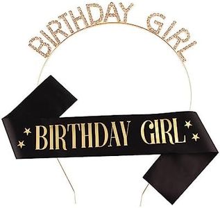 Birthday Girl Sash And Crown for Women Birthday Gifts for Sister Friend Bestie Gold Rhinestone Tiara Headband Black Birthday Sash Birthday Decorations for Girls Party Prom