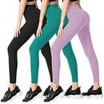 FULLSOFT Leggings for Women-High Waisted Soft Athletic Tummy Control Pants for Running Cycling Yoga Workout(3/7pack) (06-Purple+Blue+Black (3 Pack), Small/Medium)