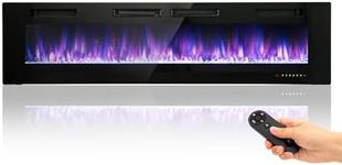 MFSTUDIO 72 inches Electric Fireplace with Remote Control & Touch Screen, Recessed and Wall Mounted Fireplace Heater, Linear Fireplace with 12 Colors Adjustable Flame Color, Timer, 750w/1500w