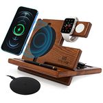 TESLYAR Wood Phone Docking Station Ash Key Holder Wallet Stand Watch Organizer Men Christmas Gift Husband Wireless Charging Pad Slim Birthday Nightstand Purse Tablet Watch Compatible with Qi Devices