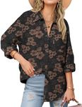 Zeagoo Cotton Linen Shirts for Women Cute Button Down Tops Business Casual Clothes Black Hawaiian