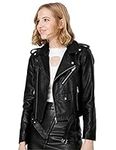 Jhichic Women's Faux Leather Textured Short Moto Jacket Zip-up Slim PU Biker Coat with Pockets (Black, M)