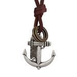 Jirong Punk Brown Leather and Anchor Alloy Pendant Adiustable Necklace Mens Necklace Unisex Necklace Cool Necklace B134