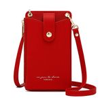 Womens CellphoneSmall Crossbody Bag Light Fashion Leather Card Wallet Shoulder Purse Handbag Lanyard Case Girls Travel Pouch Satchel for iPhone 12/12 Pro Max 6/7/8 Plus (B-Red)