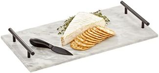 mDesign Thin Marble Pastry Board, Cutting Slab Kitchen Serving Tray with Deco Handles for Baking, Chopping, and Rolling - Serve Bread, Candy, Chocolate, Cheese, and Appetizers - Marble/Black