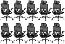 Keratee Ergonomic Office Chair, Home Computer Chair with 3D Adjustable Headrest and 4D Flip-Up Armrests, Adjustable Lumbar Support, Suitable for Office and Study，10PC，Black