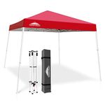 EAGLE PEAK 10x10 Slant Leg Pop-up Canopy Tent Easy One Person Setup Instant Outdoor Canopy Folding Shelter 10x10 Base 8x8 Top (Red)