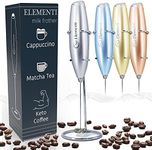 Elementi Milk Frother Wand & Matcha Mixer, Mini Electric Whisk for Coffee - Frother for Coffee - Milk Frother Handheld - Coffee Stirrers Electric Matcha Frother & Hand Whisk (Silver)