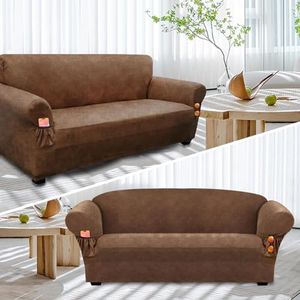 WINCREW Like Leather Couch Cover for 3 Cushion Couch Sofa Pet Friendly with 2 Arm Pockets, Hair Resistant Sofa Cushion Covers Washable for Dog Cat, 1 Piece Stretch Sofa Covers Brown 4