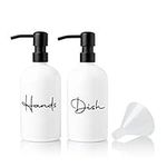 Alora Hand Soap Dispenser and Liquid Dish Soap Dispenser for Kitchen Sink - Set of 2 - Black Metal Pumps - Reusable Plastic Bottle with Easy to Read Lettering - Countertop Replacement Refill